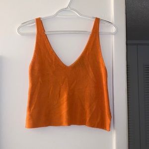 Orange Knitted Crop Tank Top - S